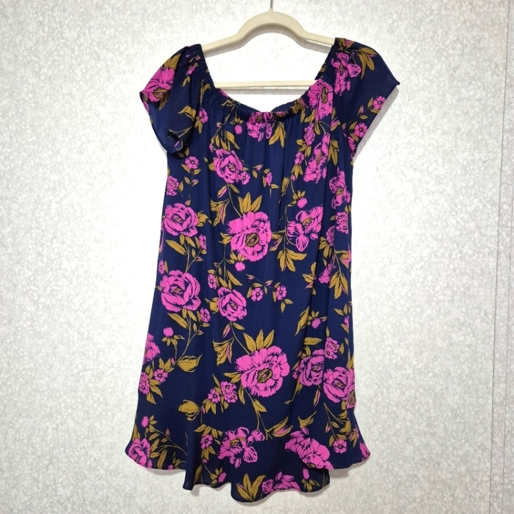 EXPRESS NAVY BLUE Floral Mini Dress with Pink Flowers..SIZE:M